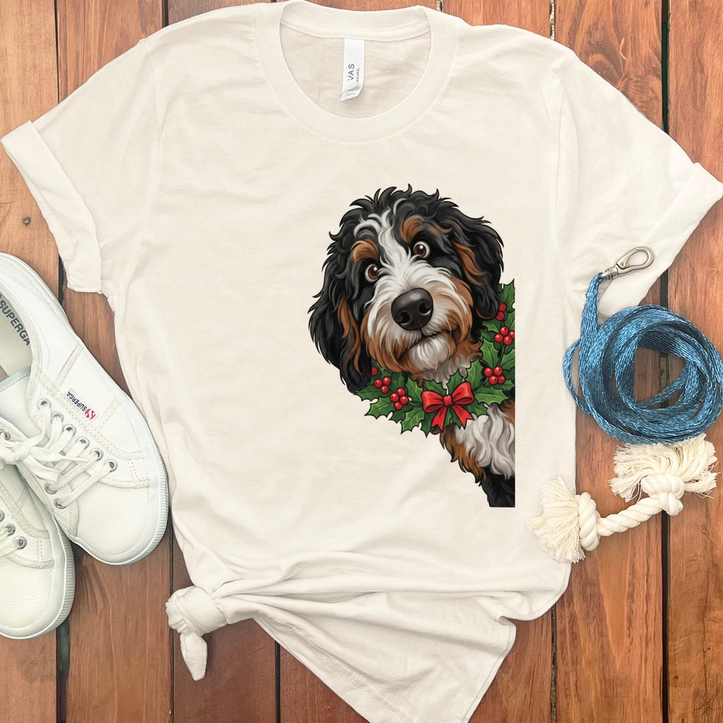 Peeking Holly Berneoodle T-Shirt in Natural / M / T-Shirts by Puppy Jo