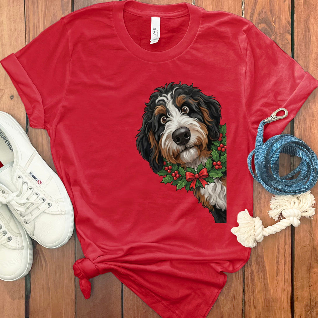 Peeking Holly Berneoodle T-Shirt in Red / M / T-Shirts by Puppy Jo