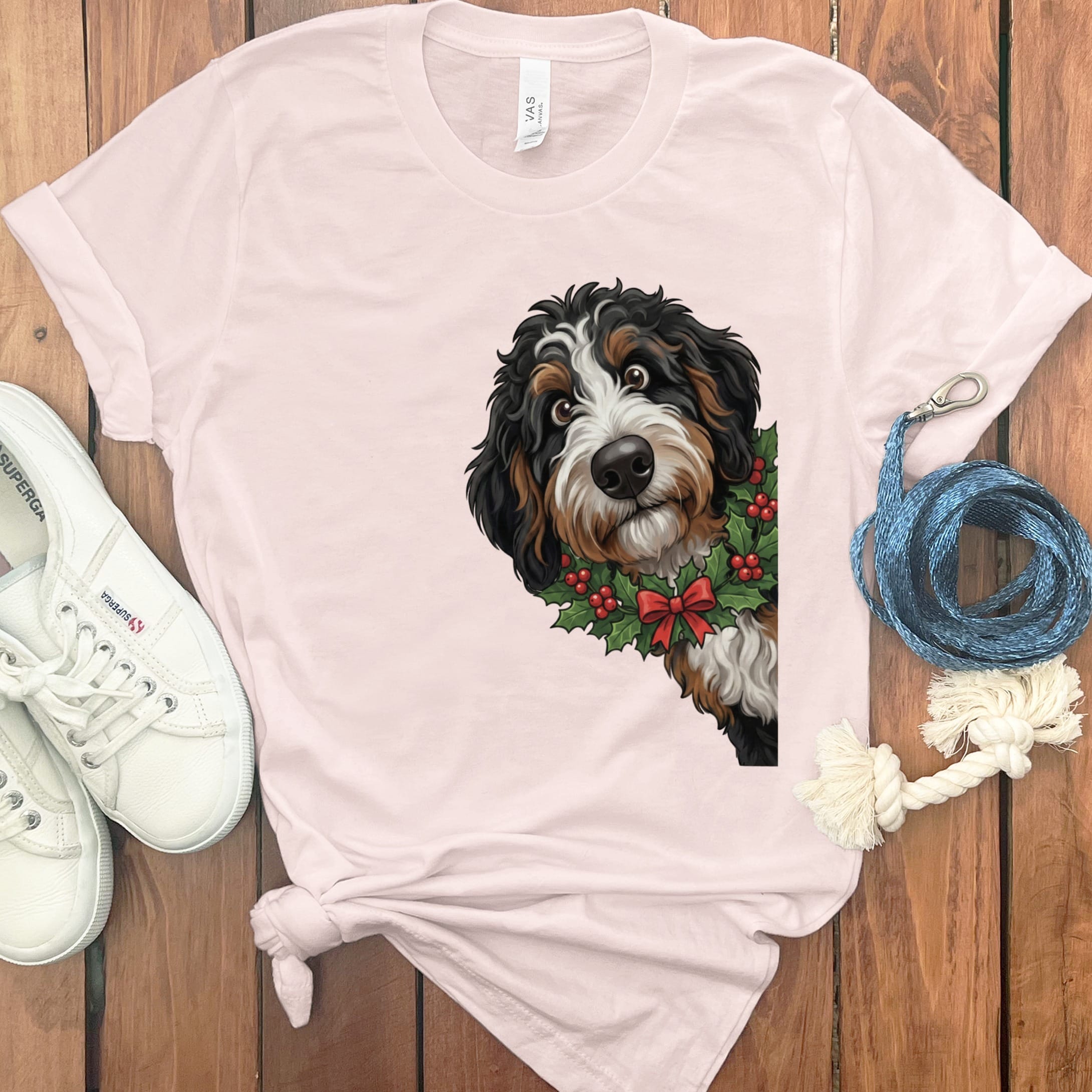 Peeking Holly Berneoodle T-Shirt in Soft Pink / M / T-Shirts by Puppy Jo