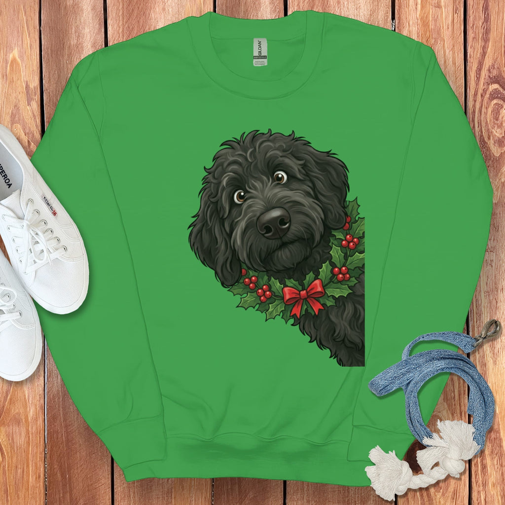 Peeking Holly Black Goldendoodle Sweatshirt in Irish Green / S by Puppy Jo