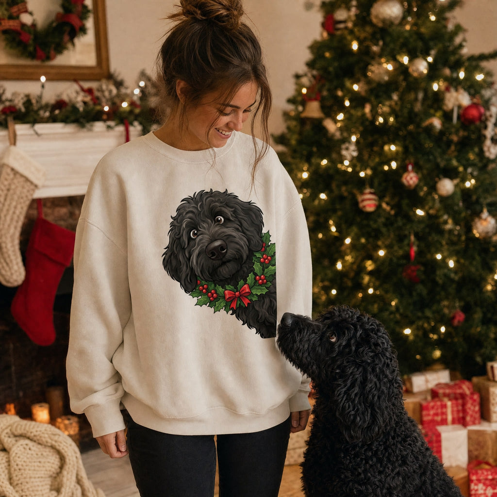 Peeking Holly Black Goldendoodle Sweatshirt in by Puppy Jo