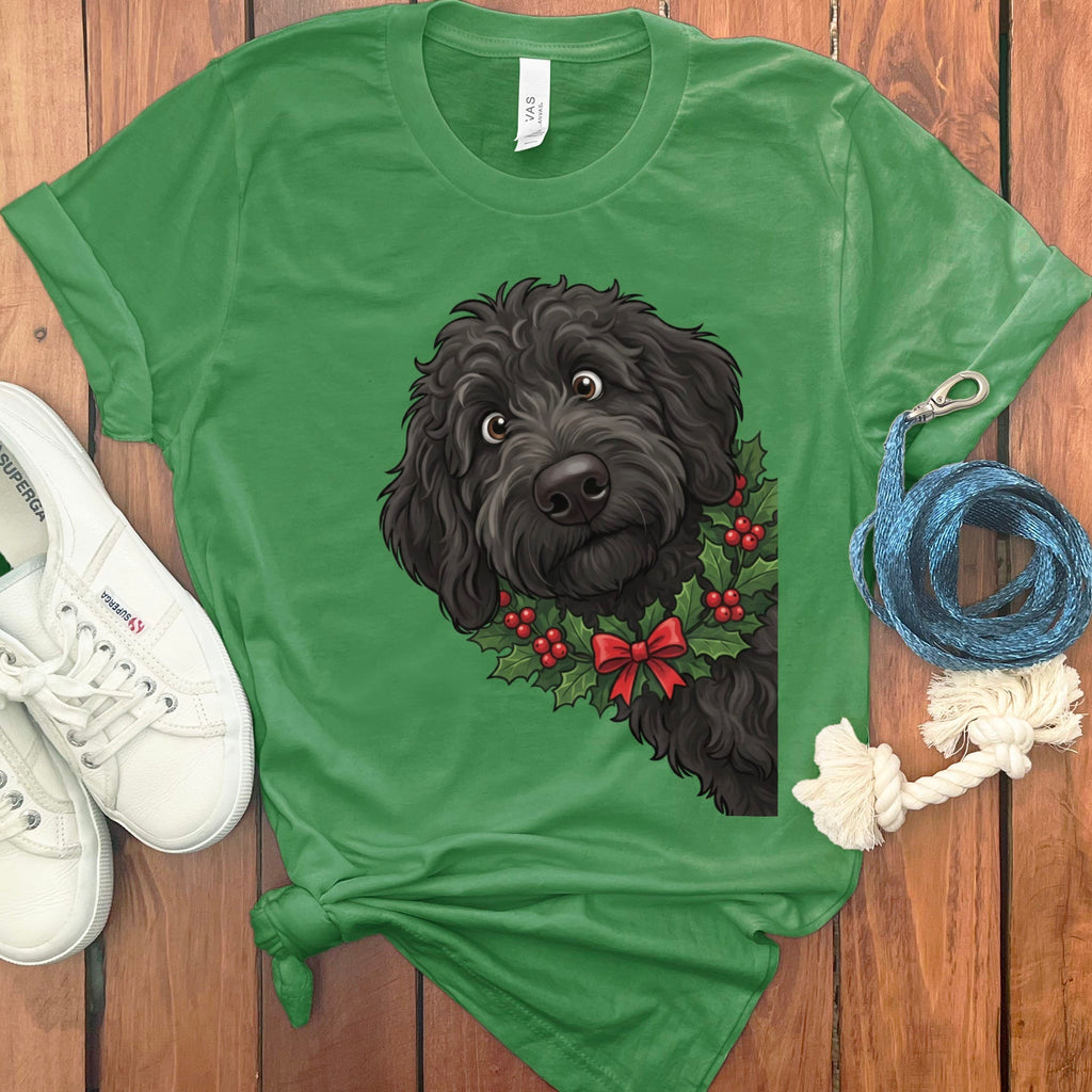 Peeking Holly Black Goldendoodle T-Shirt in Leaf / M / T-Shirts by Puppy Jo