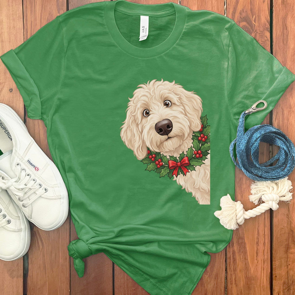 Peeking Holly Cream Goldendoodle T-Shirt in Leaf / M / T-Shirts by Puppy Jo
