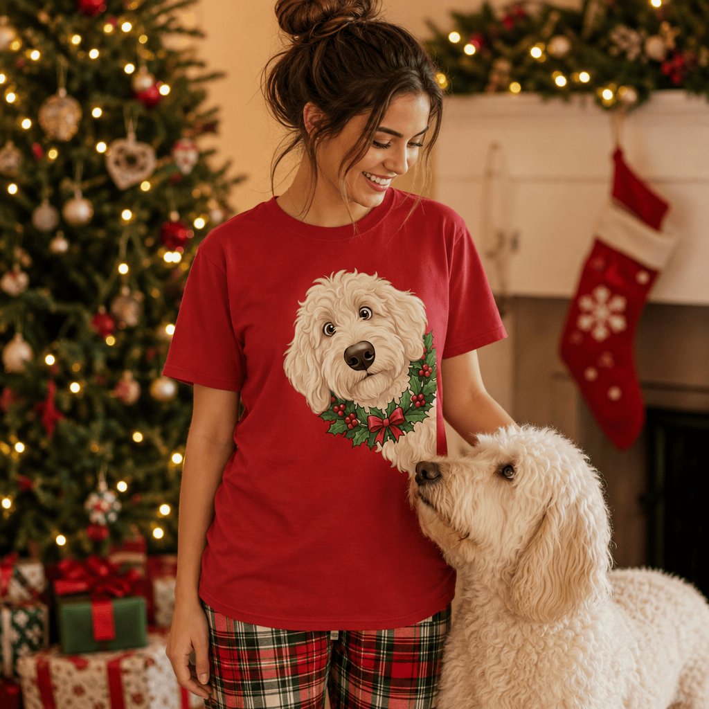 Peeking Holly Cream Goldendoodle T-Shirt in by Puppy Jo