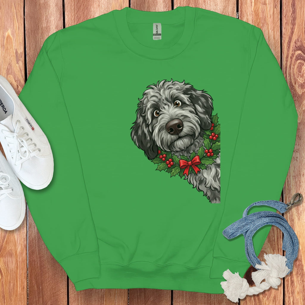 Peeking Holly Merle Goldendoodle Sweatshirt in Irish Green / M by Puppy Jo