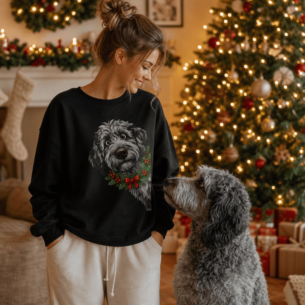 Peeking Holly Merle Goldendoodle Sweatshirt in by Puppy Jo