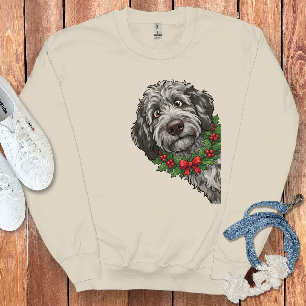 Peeking Holly Merle Goldendoodle Sweatshirt in Sand / M by Puppy Jo