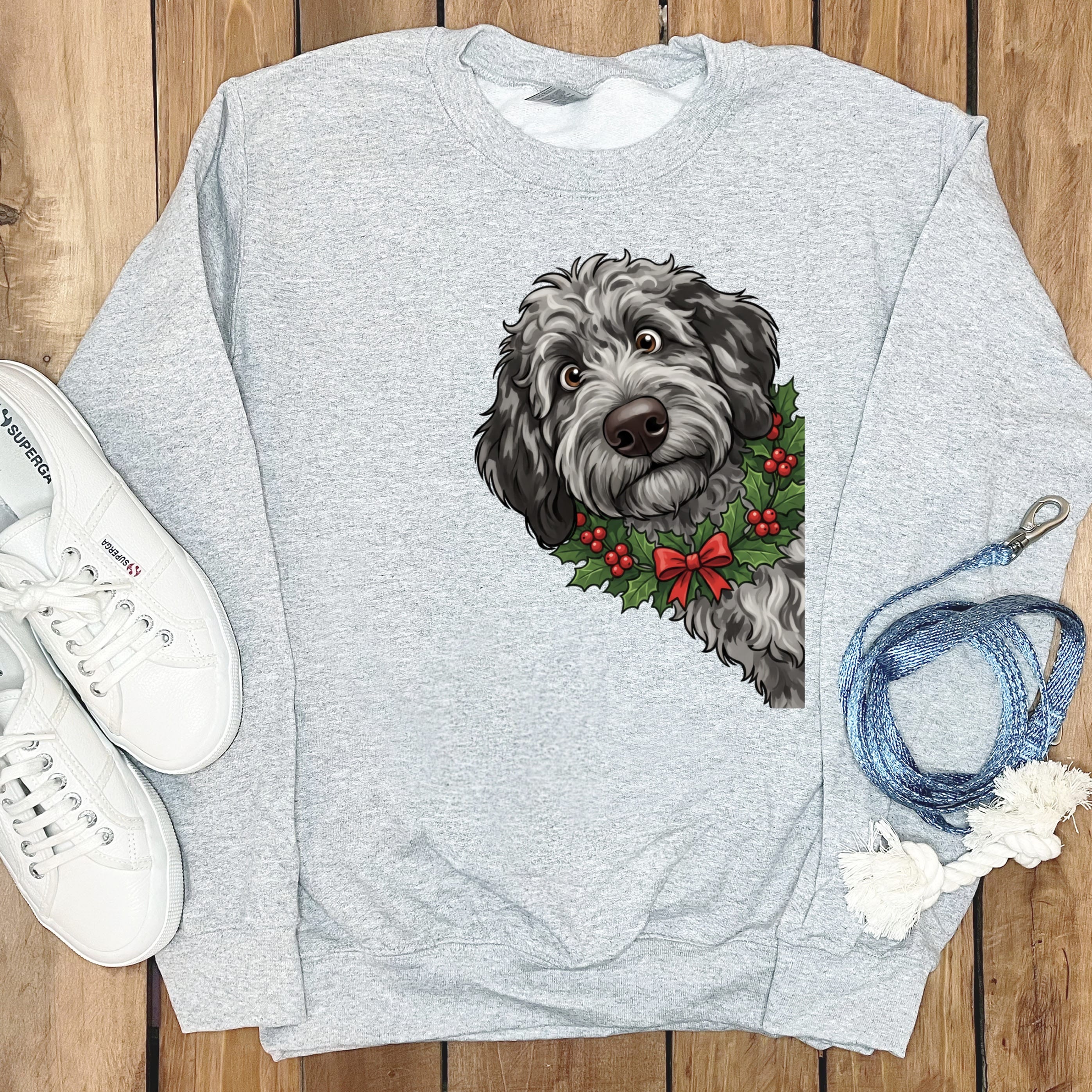Peeking Holly Merle Goldendoodle Sweatshirt in Sport Grey / M by Puppy Jo