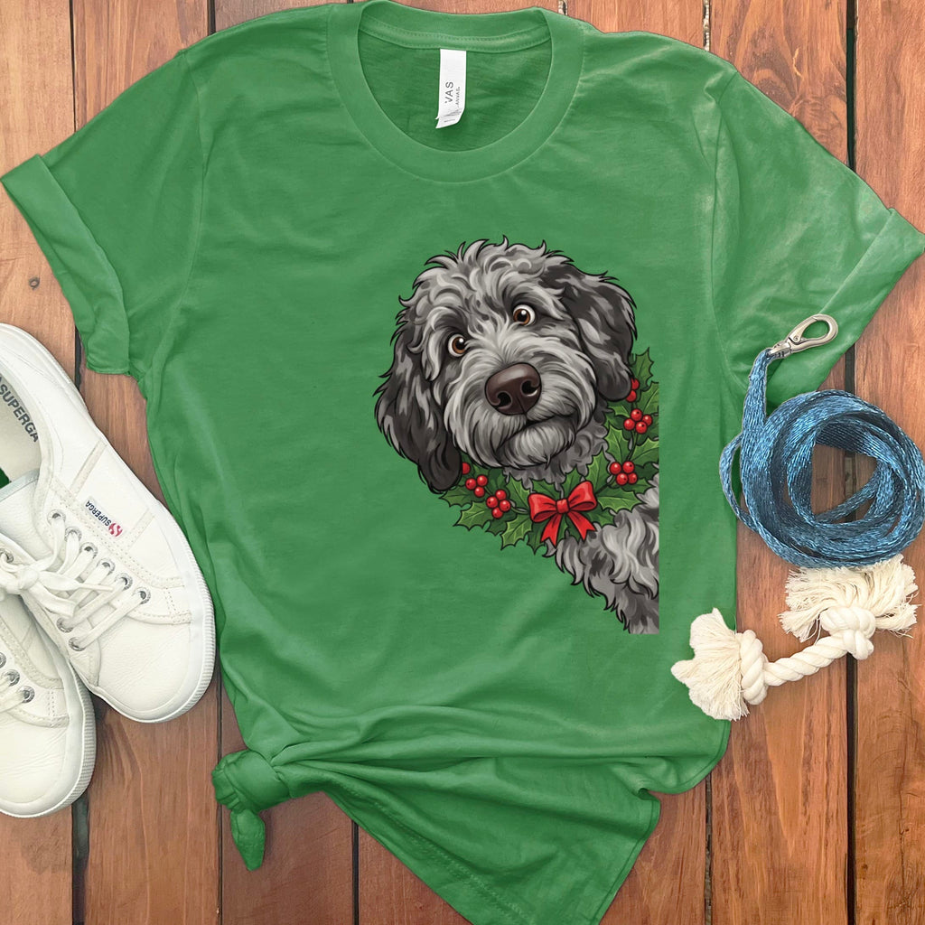Peeking Holly Merle Goldendoodle T-Shirt in Leaf / M / T-Shirts by Puppy Jo