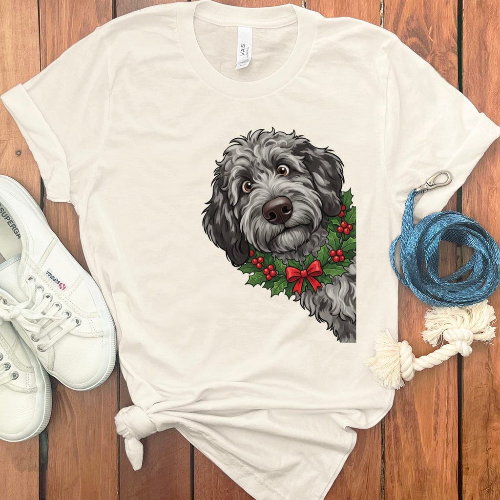 Peeking Holly Merle Goldendoodle T-Shirt in Natural / M / T-Shirts by Puppy Jo
