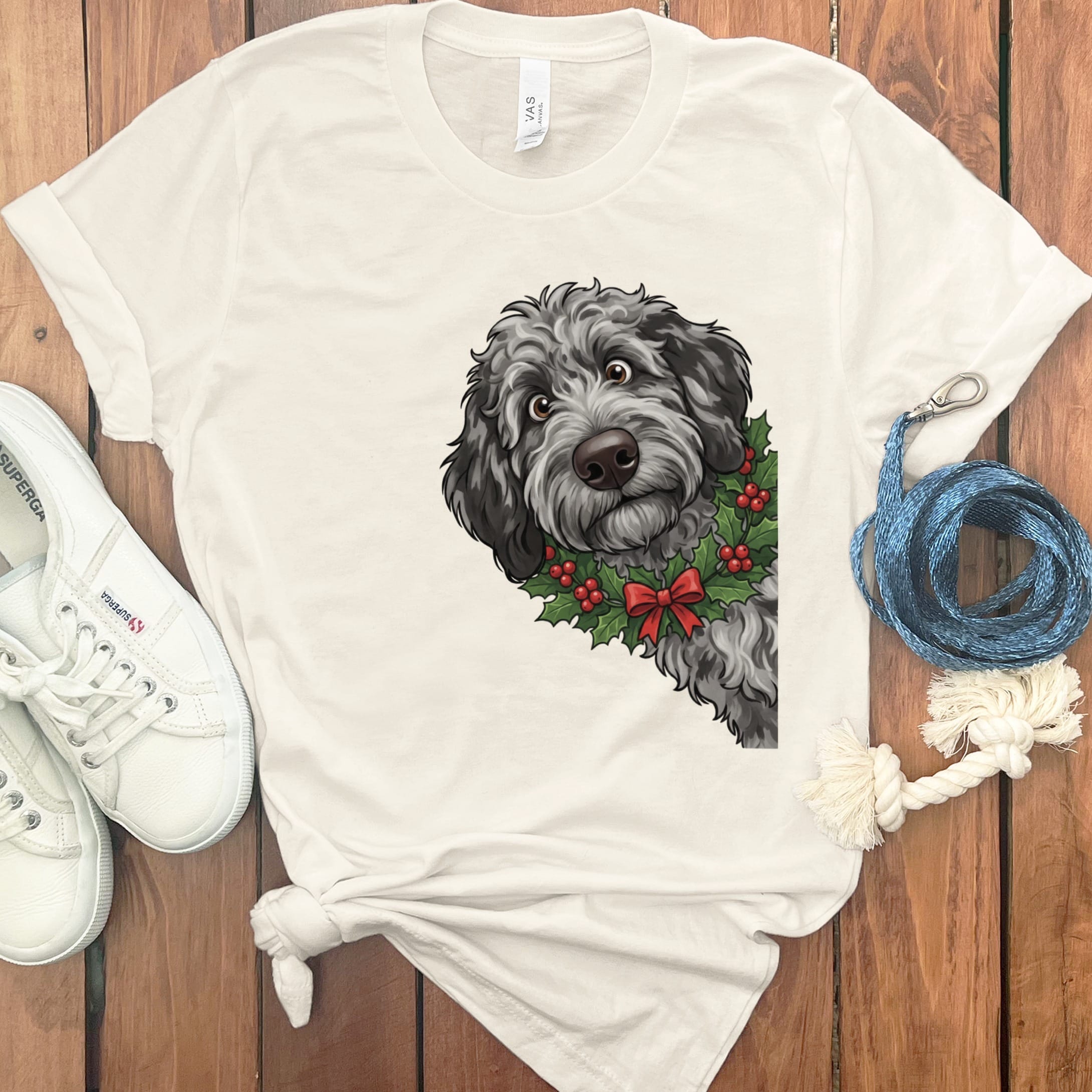 Peeking Holly Merle Goldendoodle T-Shirt in Natural / M / T-Shirts by Puppy Jo