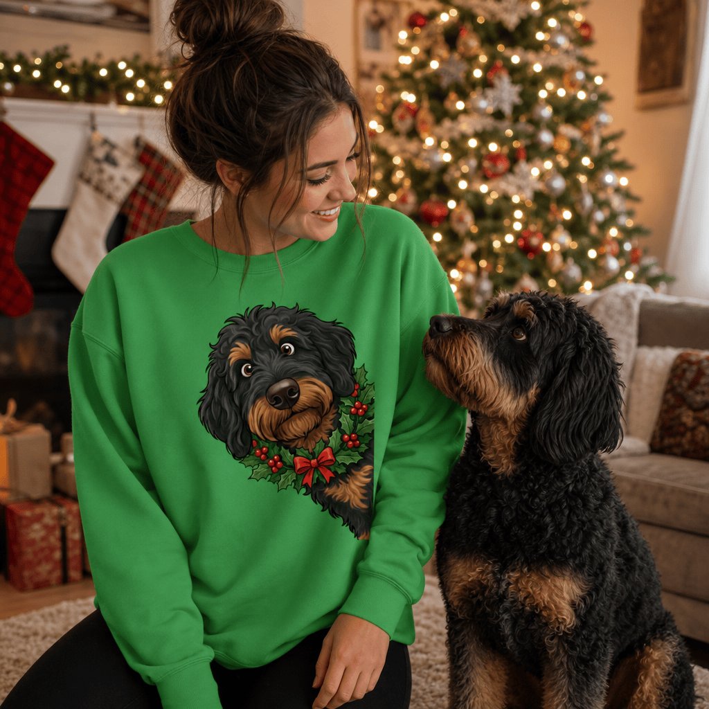 Peeking Holly Phantom Goldendoodle Sweatshirt in by Puppy Jo