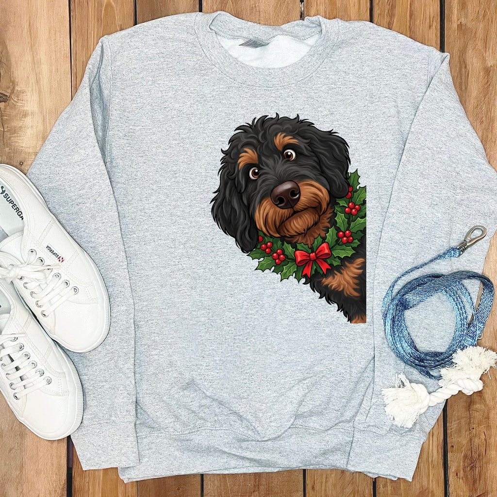 Peeking Holly Phantom Goldendoodle Sweatshirt in Sport Grey / M by Puppy Jo