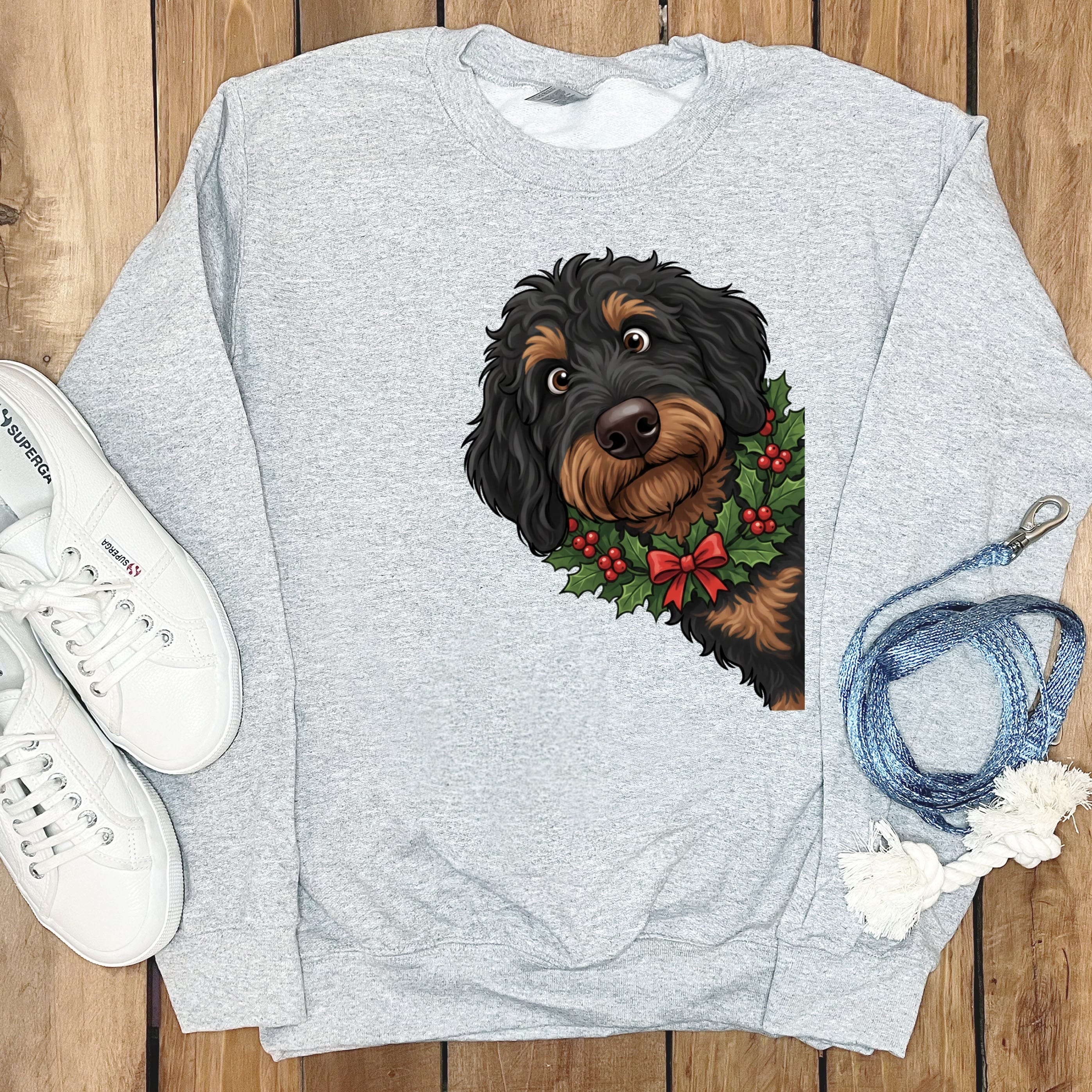 Peeking Holly Phantom Goldendoodle Sweatshirt in Sport Grey / M by Puppy Jo