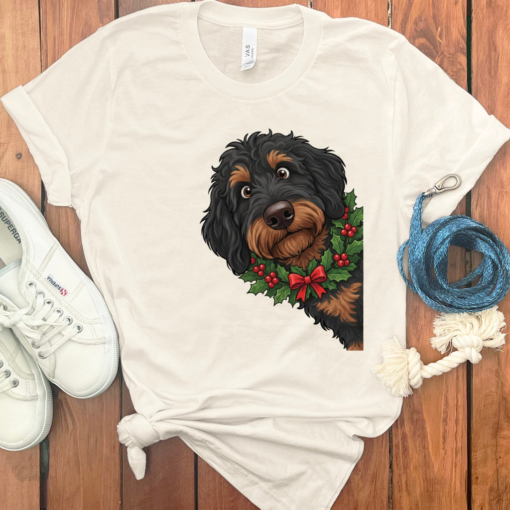 Peeking Holly Phantom Goldendoodle T-Shirt in Natural / M / T-Shirts by Puppy Jo
