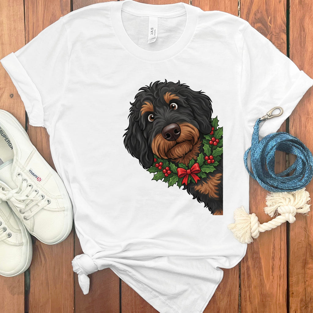 Peeking Holly Phantom Goldendoodle T-Shirt in White / M / T-Shirts by Puppy Jo