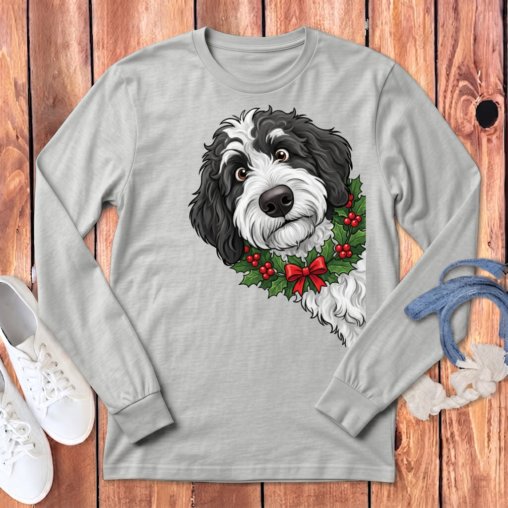 Peeking Holly Sheepadoodle Long Sleeve T-Shirt in Athletic Heather / S by Puppy Jo