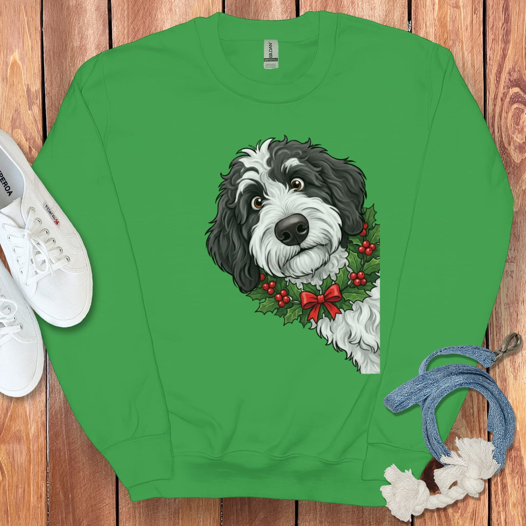 Peeking Holly Sheepadoodle Sweatshirt in Irish Green / M by Puppy Jo