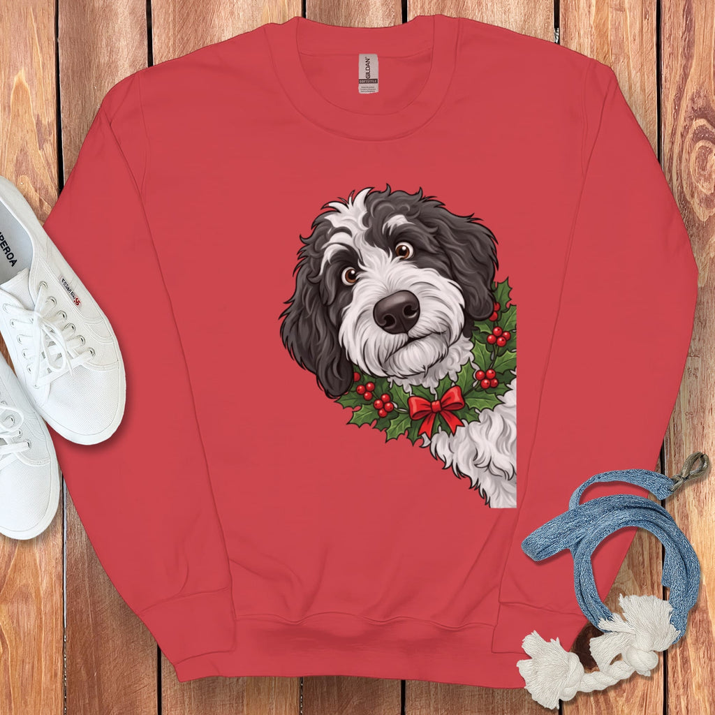 Peeking Holly Sheepadoodle Sweatshirt in Red / M by Puppy Jo