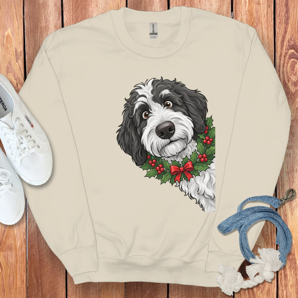 Peeking Holly Sheepadoodle Sweatshirt in Sand / M by Puppy Jo
