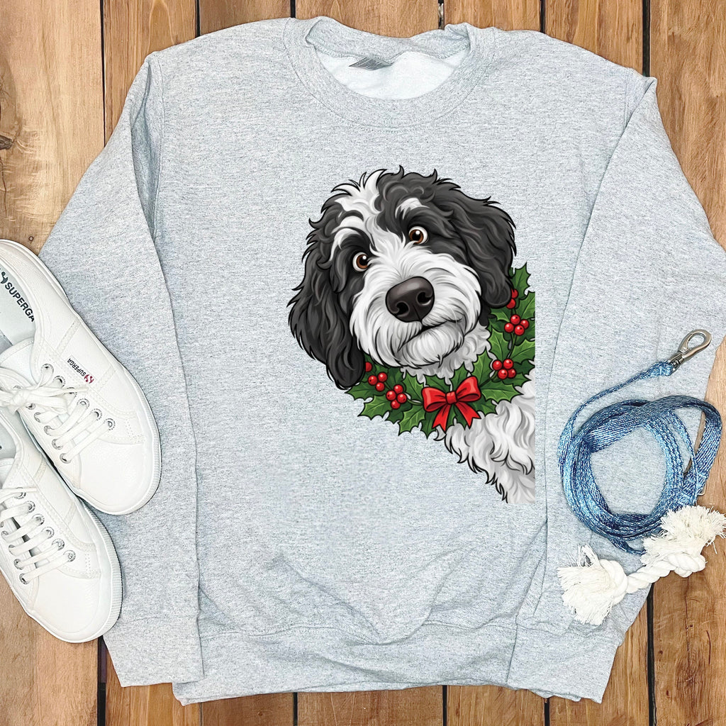Peeking Holly Sheepadoodle Sweatshirt in Sport Grey / M by Puppy Jo