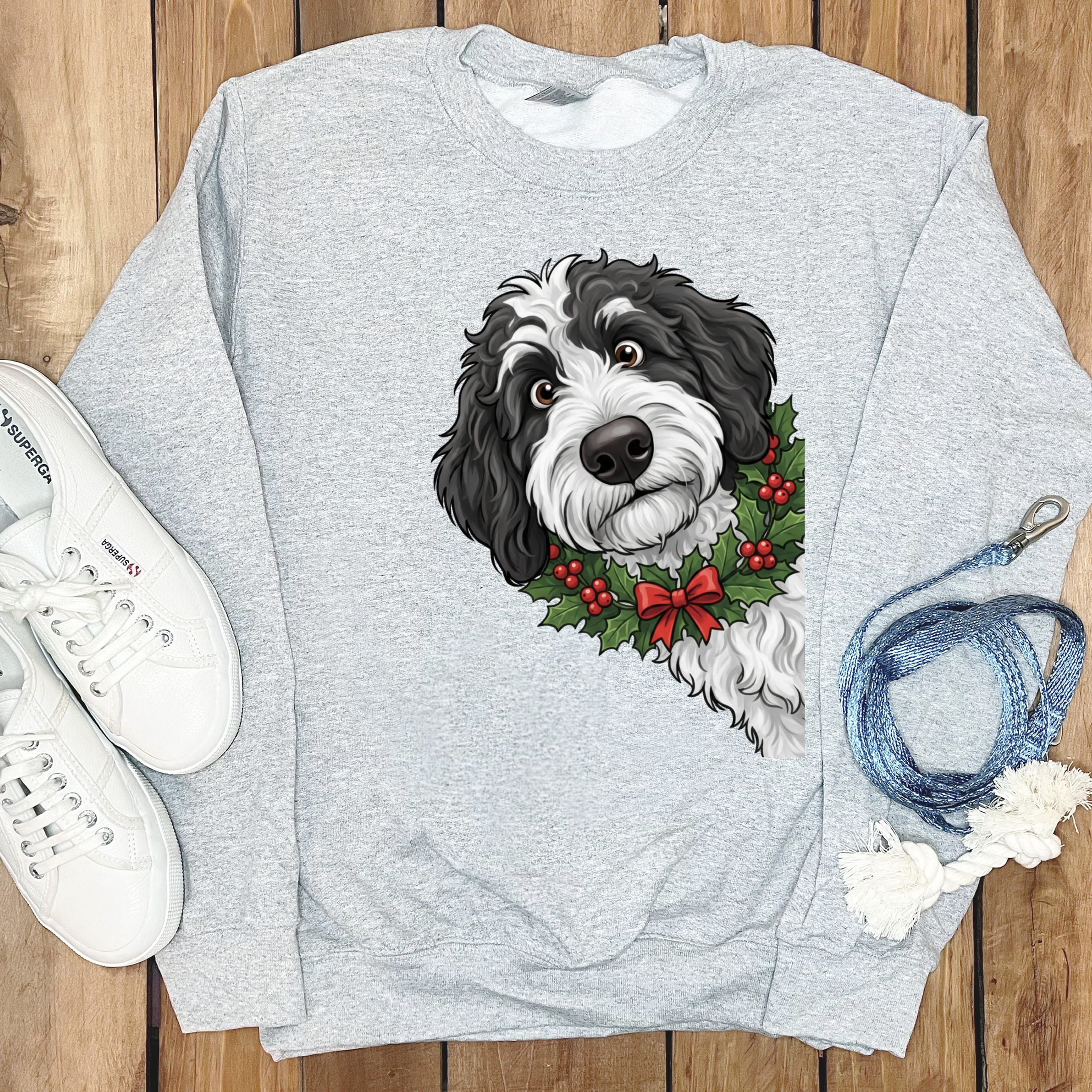 Peeking Holly Sheepadoodle Sweatshirt in Sport Grey / M by Puppy Jo