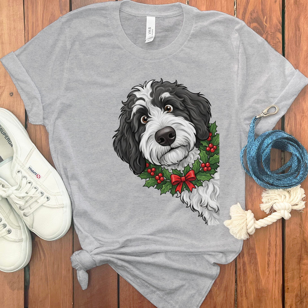 Peeking Holly Sheepadoodle T-Shirt in Athletic Heather / M / T-Shirts by Puppy Jo