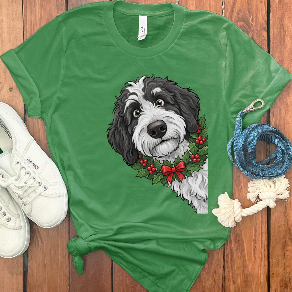 Peeking Holly Sheepadoodle T-Shirt in Leaf / M / T-Shirts by Puppy Jo