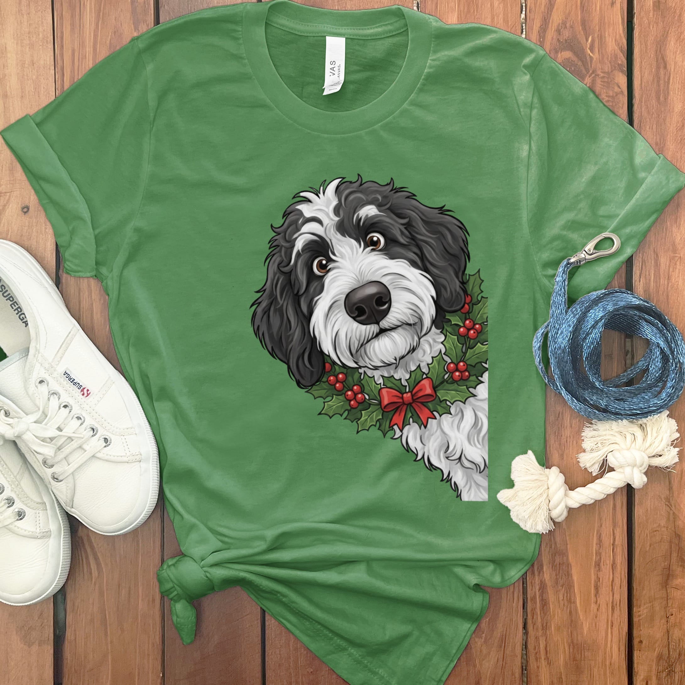 Peeking Holly Sheepadoodle T-Shirt in Leaf / M / T-Shirts by Puppy Jo