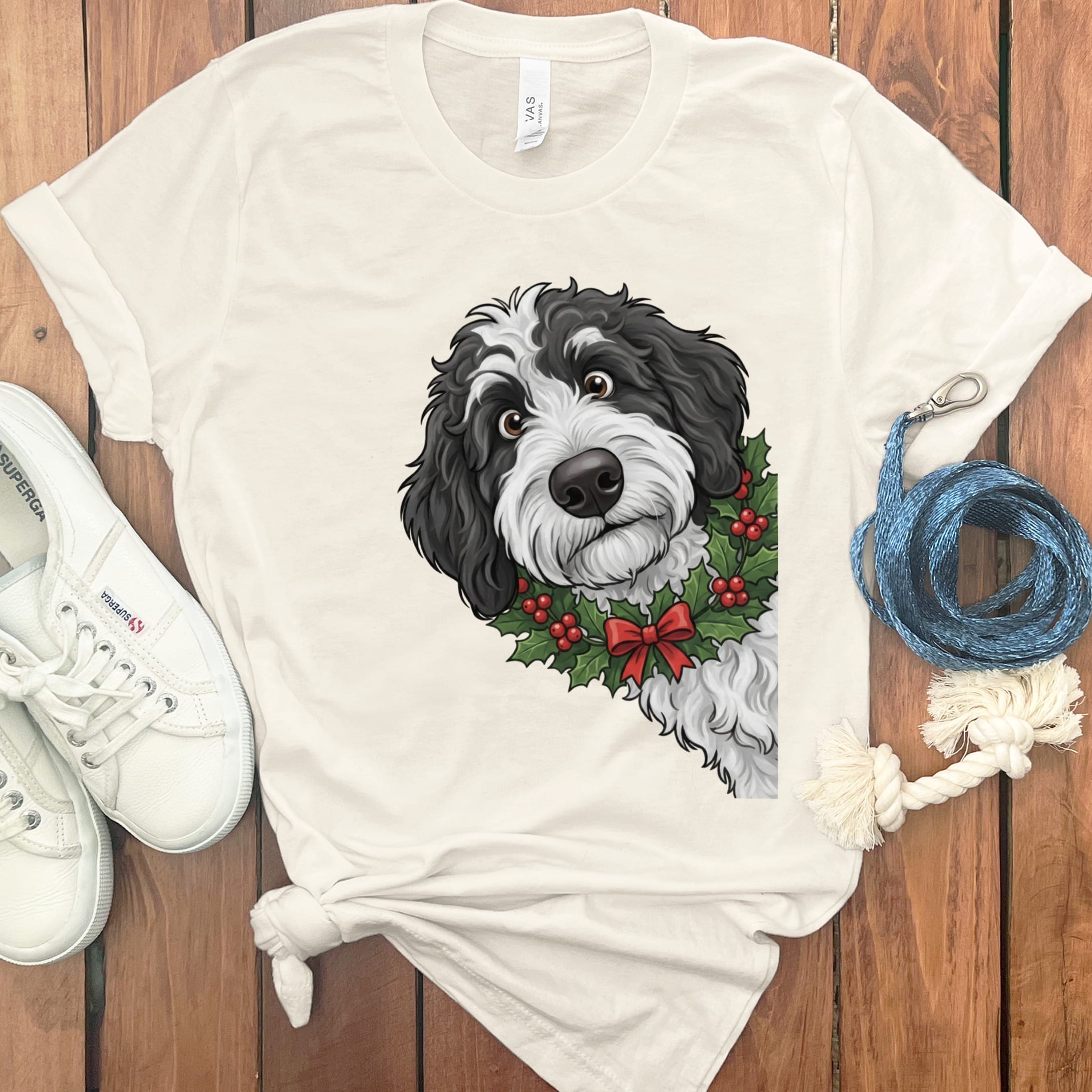 Peeking Holly Sheepadoodle T-Shirt in Natural / M / T-Shirts by Puppy Jo