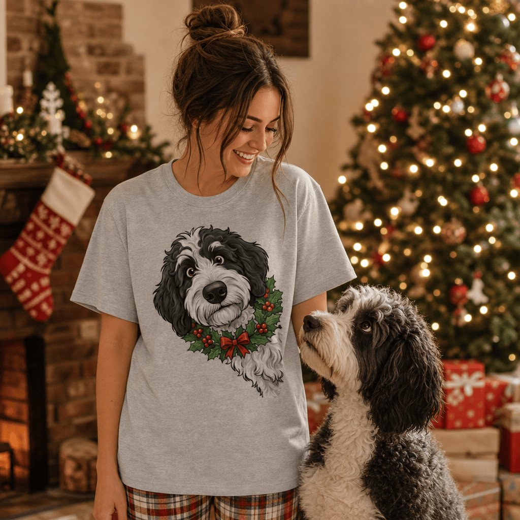 Peeking Holly Sheepadoodle T-Shirt in by Puppy Jo