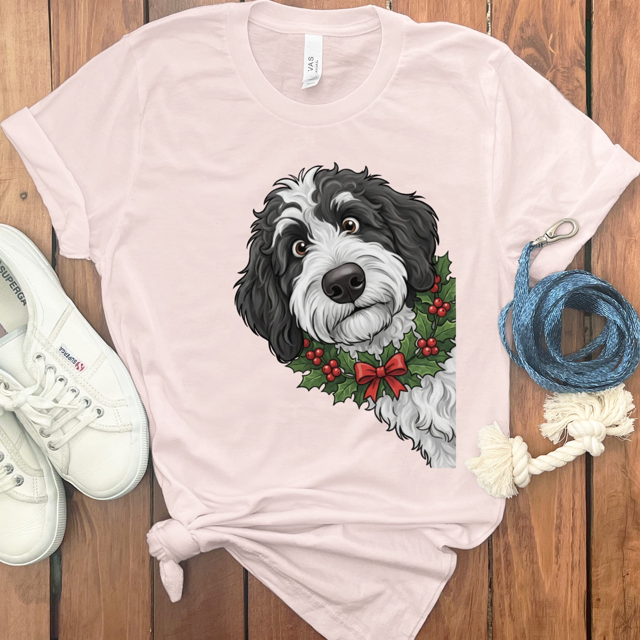 Peeking Holly Sheepadoodle T-Shirt in Soft Pink / M / T-Shirts by Puppy Jo