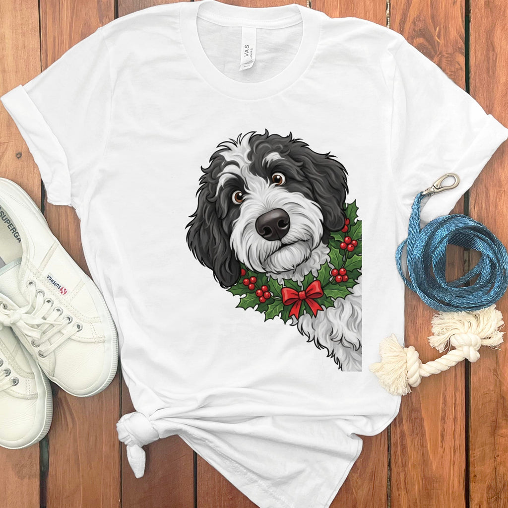 Peeking Holly Sheepadoodle T-Shirt in White / M / T-Shirts by Puppy Jo