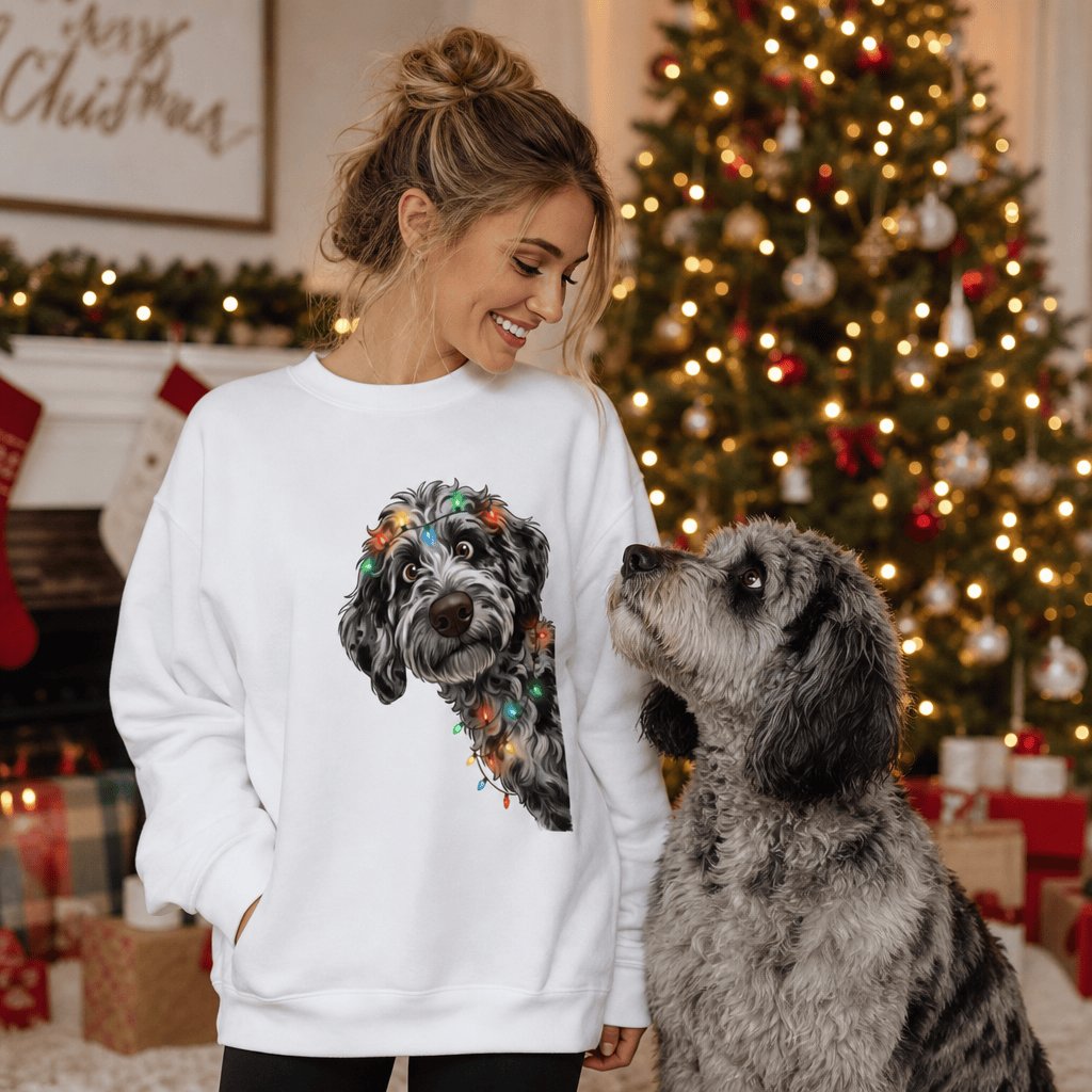 Peeking Merle Goldendoodle Holiday Sweatshirt in by Puppy Jo