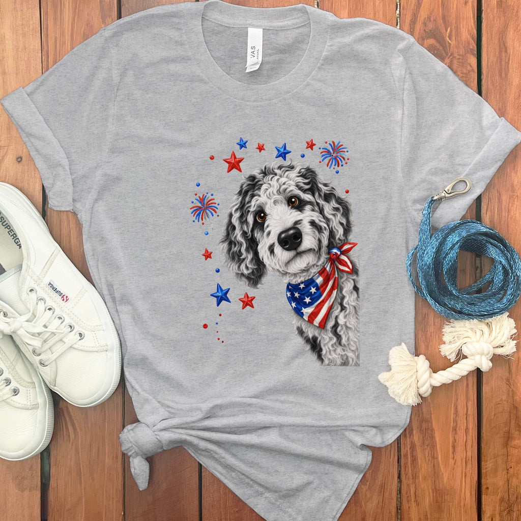Peeking Merle Goldendoodle Patriotic T-Shirt in Athletic Heather / S by Puppy Jo