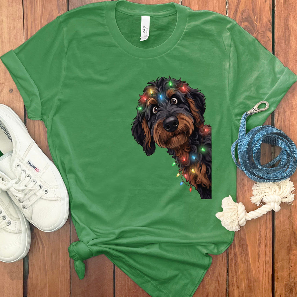 Peeking Phantom Goldendoodle Holiday T-Shirt in Leaf / M / T-Shirts by Puppy Jo