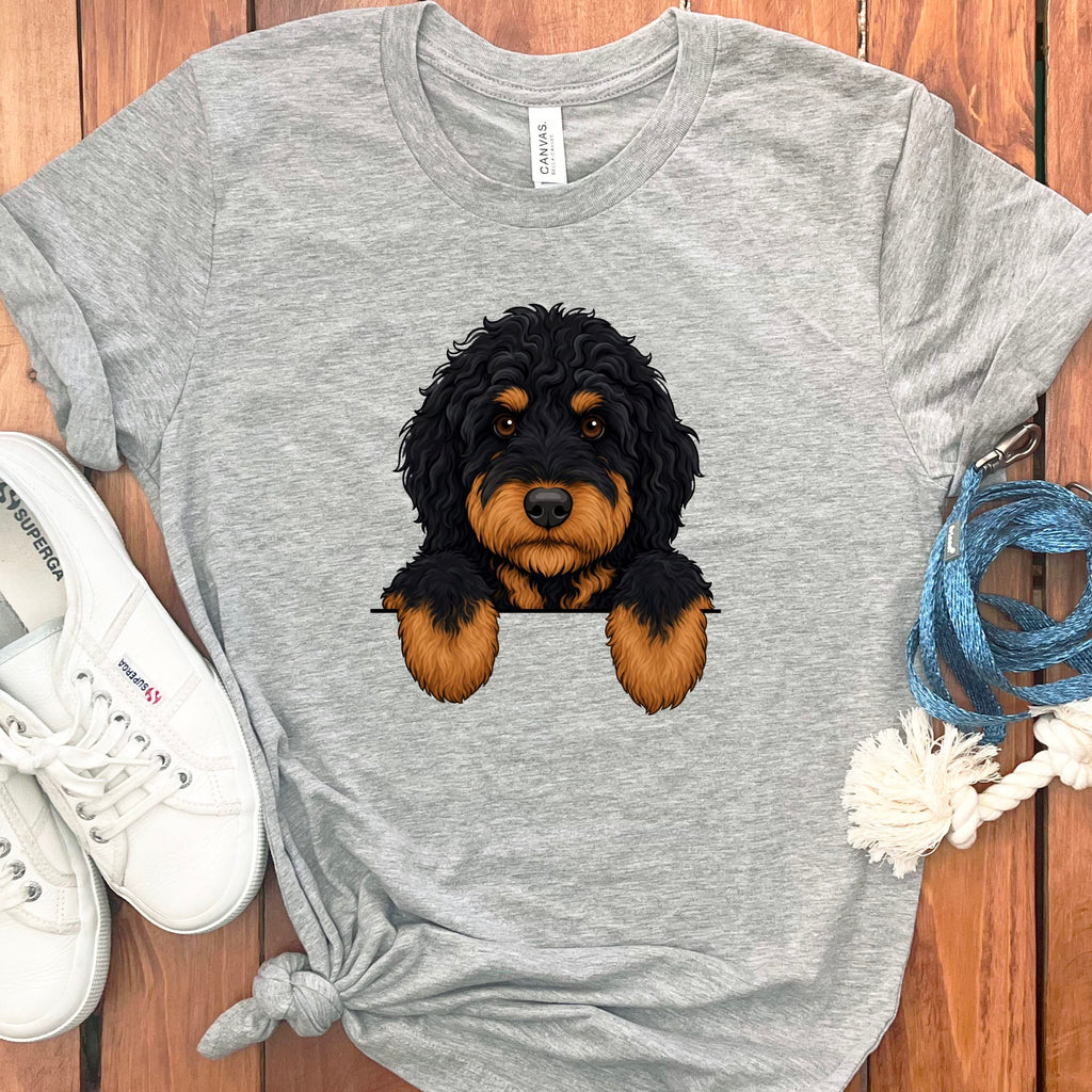 Peeking Phantom Goldendoodle T-Shirt in Athletic Heather / S by Puppy Jo