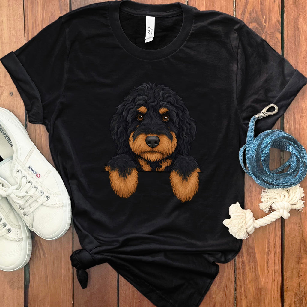 Peeking Phantom Goldendoodle T-Shirt in Black / S by Puppy Jo