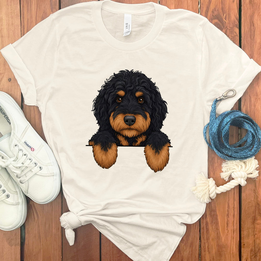 Peeking Phantom Goldendoodle T-Shirt in Natural / S by Puppy Jo