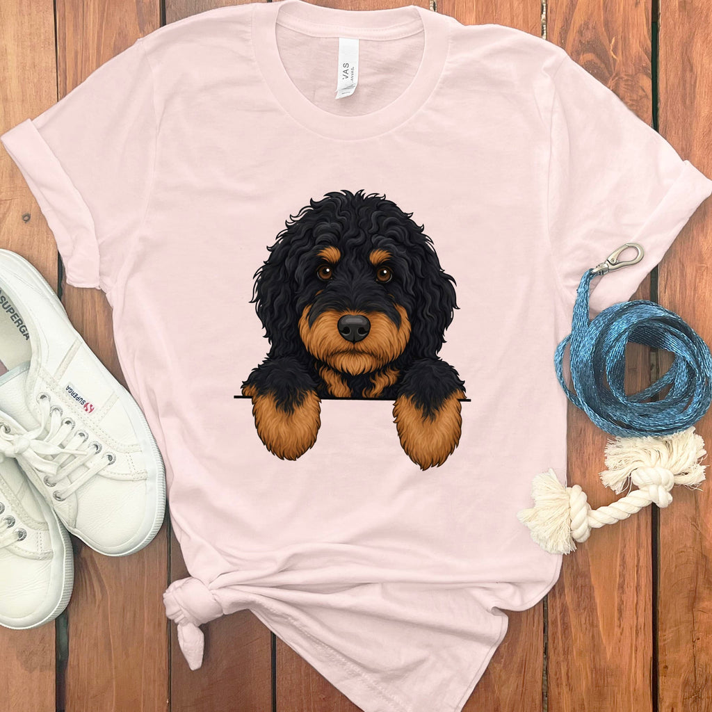 Peeking Phantom Goldendoodle T-Shirt in Soft Pink / S by Puppy Jo