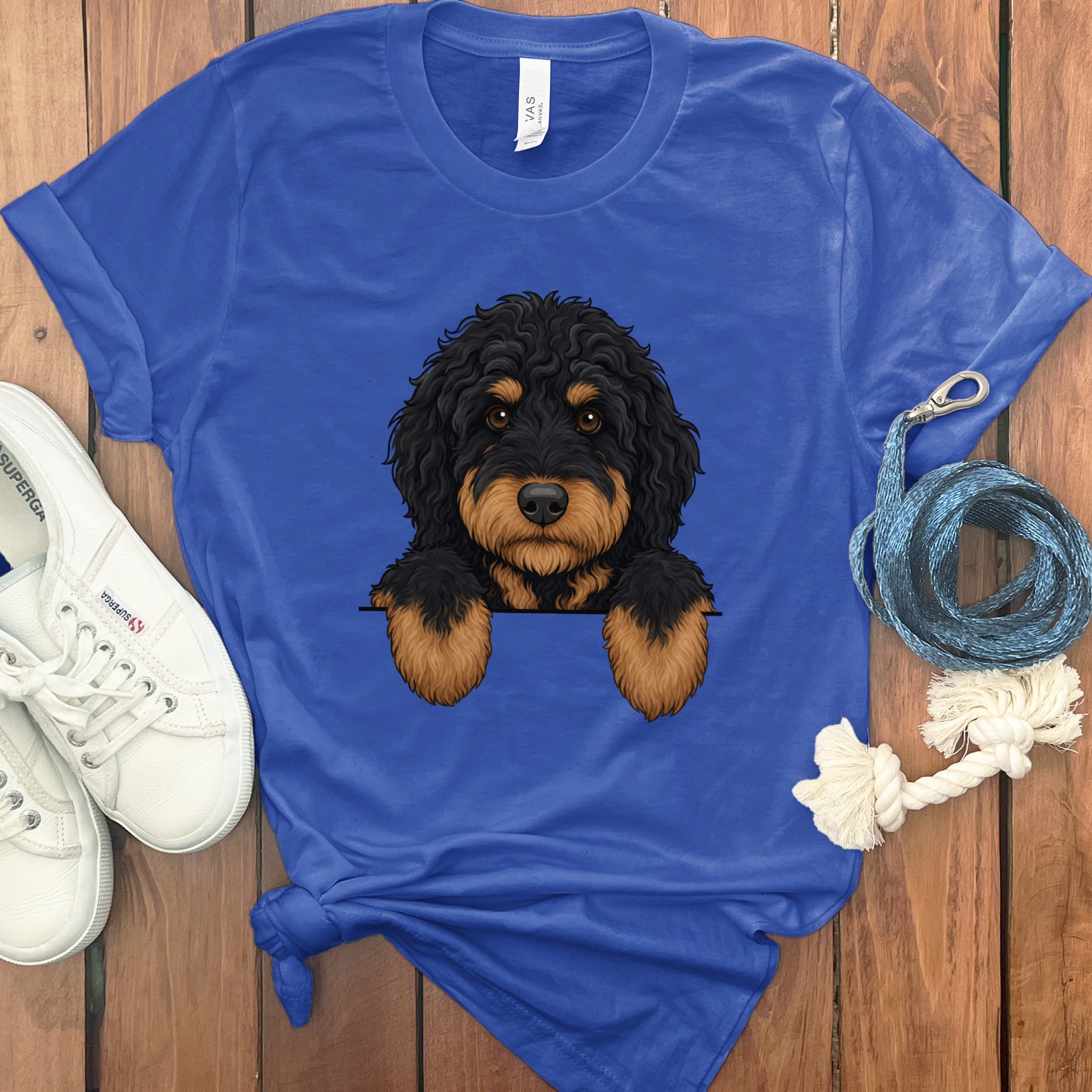 Peeking Phantom Goldendoodle T-Shirt in True Royal / S by Puppy Jo