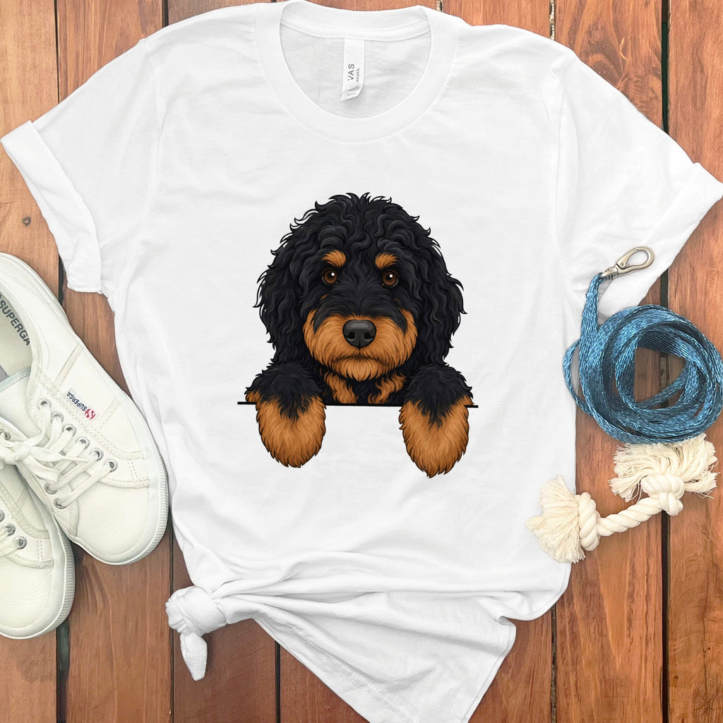 Peeking Phantom Goldendoodle T-Shirt in White / S by Puppy Jo