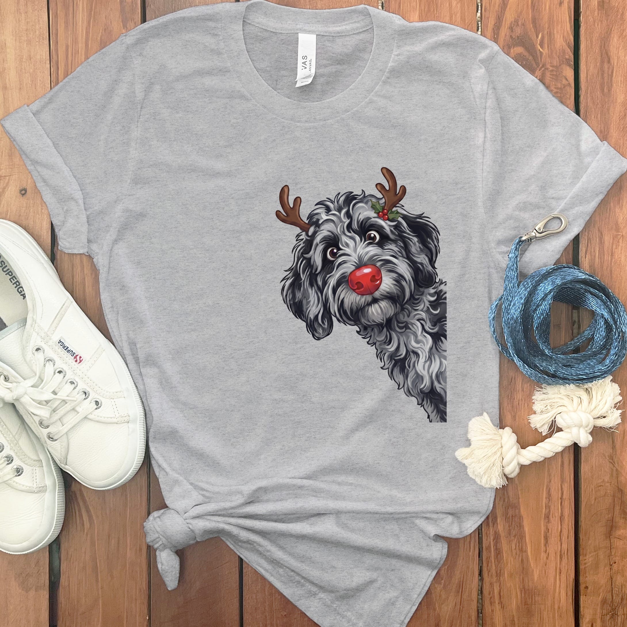Peeking Rudolph Merle Goldendoodle T-Shirt in Athletic Heather / M / T-Shirts by Puppy Jo