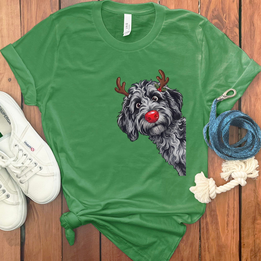 Peeking Rudolph Merle Goldendoodle T-Shirt in Leaf / M / T-Shirts by Puppy Jo