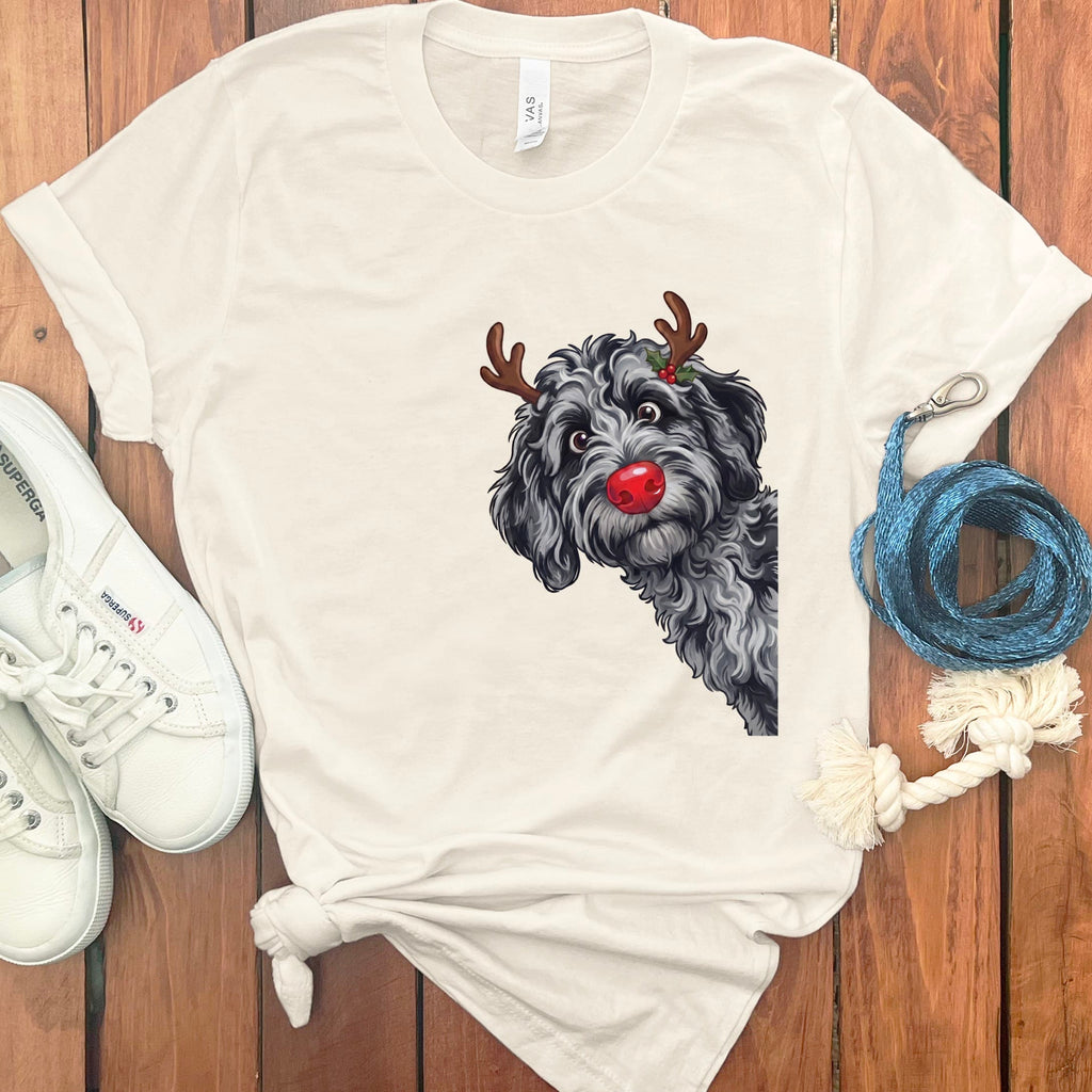 Peeking Rudolph Merle Goldendoodle T-Shirt in Natural / M / T-Shirts by Puppy Jo