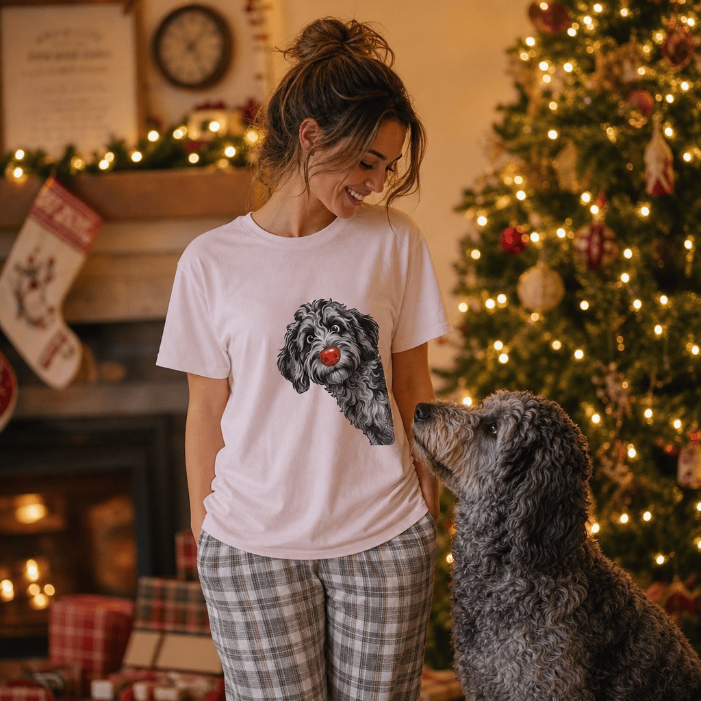 Peeking Rudolph Merle Goldendoodle T-Shirt in by Puppy Jo