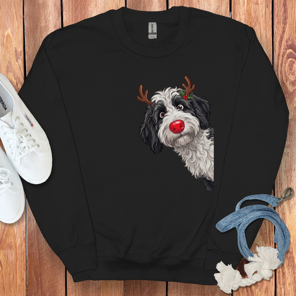 Peeking Rudolph Sheepadoodle Sweatshirt in Black / M by Puppy Jo