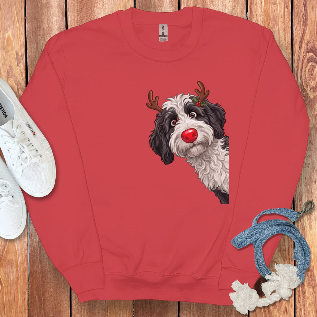Peeking Rudolph Sheepadoodle Sweatshirt in Red / M by Puppy Jo