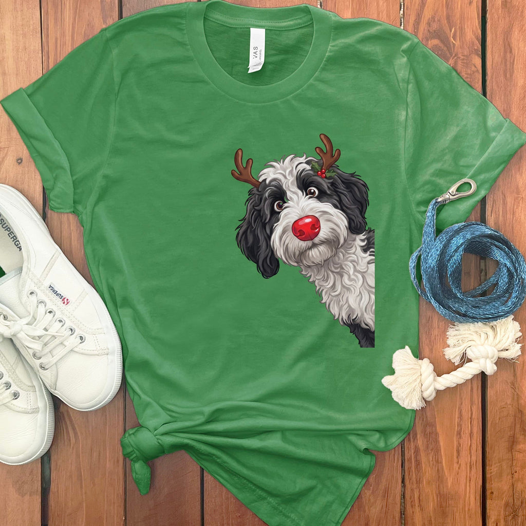 Peeking Rudolph Sheepadoodle T-Shirt in Leaf / S / T-Shirts by Puppy Jo