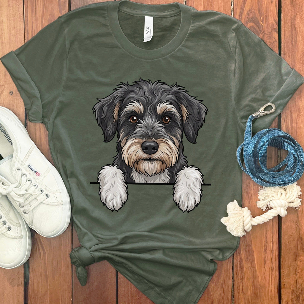 Peeking Schnoodle T-Shirt in Military Green / S by Puppy Jo